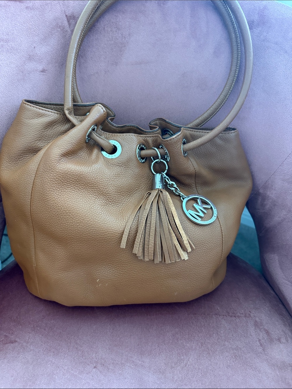 Michael Kors Brown Pebbled Leather Tassel Shoulder Bag